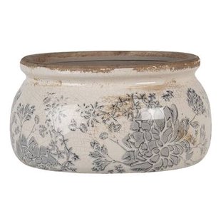 Clayre & Eef Bloempot Ø 16x8 cm Grijs Beige Keramiek Rond Bloemen Clayre & Eef Bloempot Ø 16x8 cm Grijs Beige Keramiek Rond Bloemen