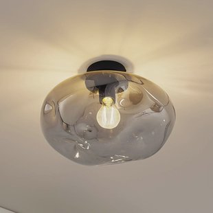 Lindby plafondlamp Lelia, rookgrijs, glas, Ø 35 cm