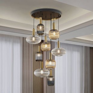 Schuller Valencia Hanglamp Norma, dimbaar, 9-lamps, afstandsbediening, zwart/messing