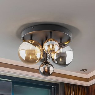 Schuller Valencia Dark plafondlamp, 5-lamps, glas, zwart, amber, smoke