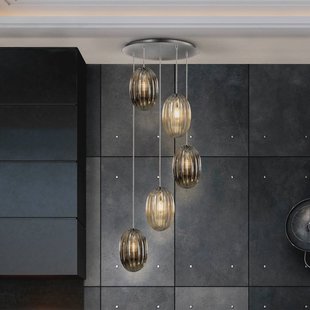 Schuller Valencia Ovila hanglamp, 5-lamps, rookgrijs/cognac, metaal, glas