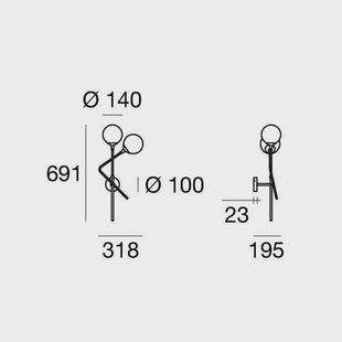 Stilnovo wandlamp Galassia, goudkleurig, 2-lamps, boven/rechts