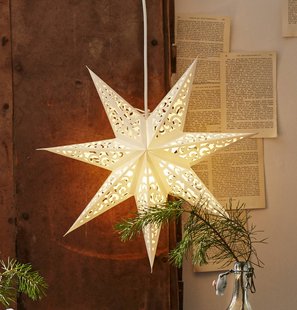 STAR TRADING Kanten papieren ster, Ø 45 cm, wit, zonder verlichting