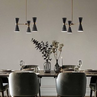 Stilnovo hanglamp Megafono, zwart, lengte 54 cm, 6-lamps.