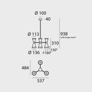 Stilnovo hanglamp Megafono, ivoorkleurig, 54 cm, 6-lamps