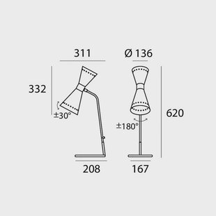 Stilnovo tafellamp Megafono, ivoorkleurig, 62 cm, metaal