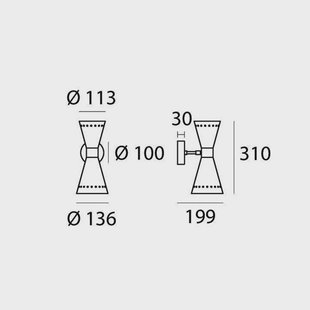 Stilnovo wandlamp Megafono, zwart, breedte 14 cm, 2-lamps.
