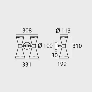 Stilnovo wandlamp Megafono, ivoorkleurig, 33 cm, 4-lamps.