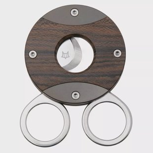 Fox Circle Cigar Cutter 744-ZW, Satin Sandvik 12C27, Ziricote Wood Titanium, sigaarknipper