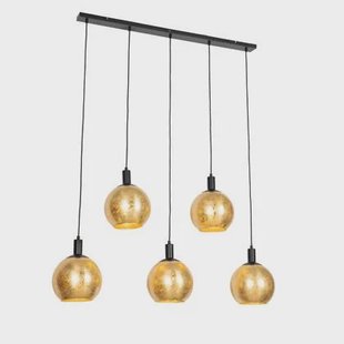 QAZQA Design hanglamp zwart met goud glas 5-lichts - Bert