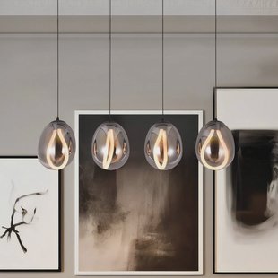 Viokef LED hanglamp Melanie, lengte 85 cm, rookgrijs, glas 4-lamps.