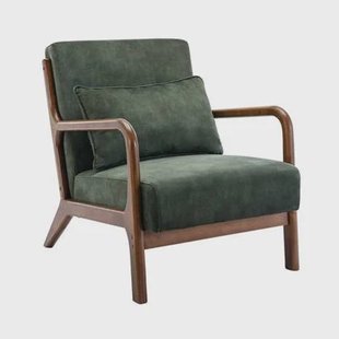 sweeek - Scandinavische fauteuil in velours en licht walnoot gebeitst