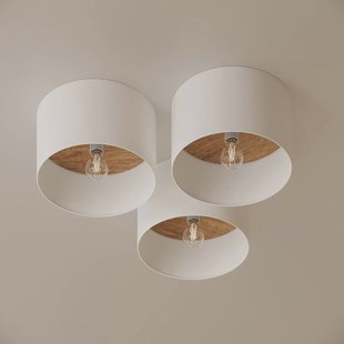 SOLLUX LIGHTING Plafondlamp Telesto, wit, Ø 35 cm, stof, hout, staal