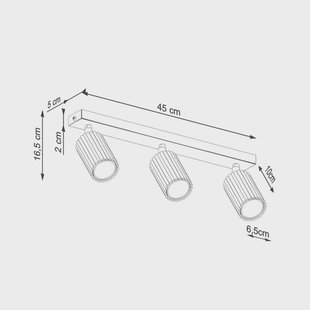 SOLLUX LIGHTING Carbon plafondspot, wit, lengte 45 cm, aluminium, 3-lamps.
