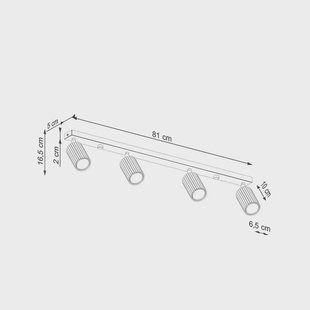 SOLLUX LIGHTING Carbon plafondspot, wit, lengte 81 cm, aluminium, 4-lamps.