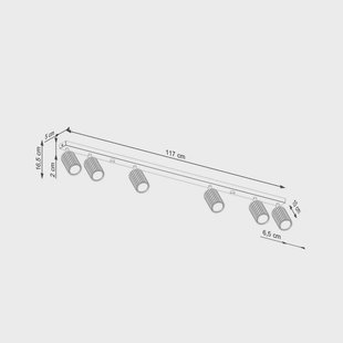 SOLLUX LIGHTING Plafondspot carbon, goudkleurig, lengte 117 cm, aluminium, 6-lamps.