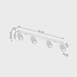 SOLLUX LIGHTING Carbon plafondspot, zwart, lengte 81 cm, aluminium, 4-lamps.