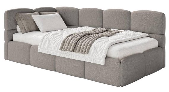 Jeugdbed Chloe links bouclé 90x200 met opbergruimte | NADUVI Collection
