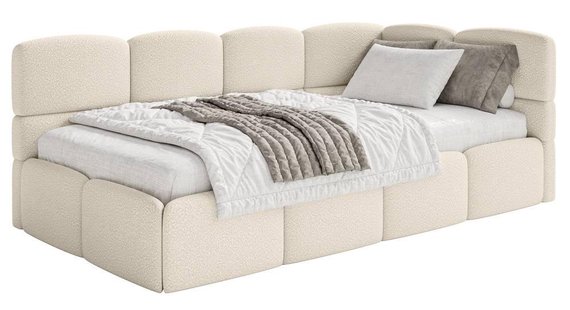 Jeugdbed Chloe rechts bouclé 90x200 met opbergruimte | NADUVI Collection