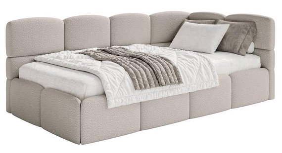 Jeugdbed Chloe rechts bouclé 90x200 met opbergruimte | NADUVI Collection