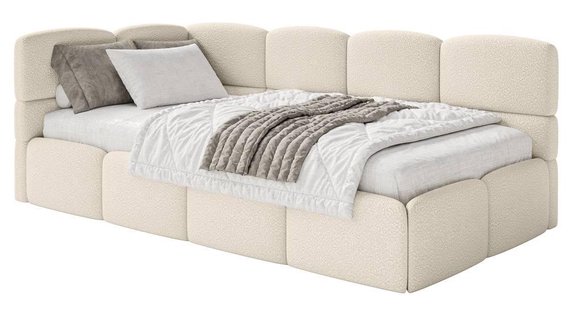 Jeugdbed Chloe links bouclé 90x200 met opbergruimte | NADUVI Collection