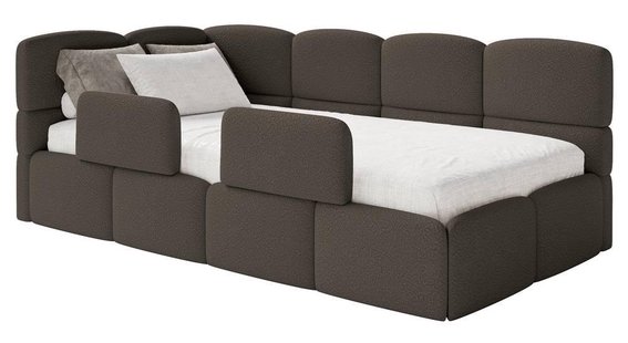 Jeugdbed Chloe links bouclé 90x200 met opbergruimte en rails | NADUVI Collection