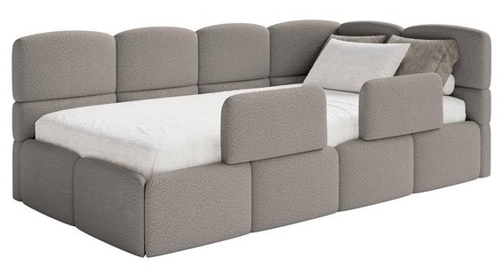 Jeugdbed Chloe rechts bouclé 90x200 met opbergruimte en rails | NADUVI Collection