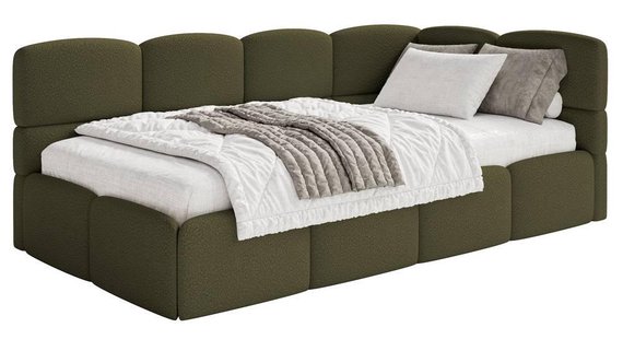 Jeugdbed incl matras Chloe rechts bouclé 90x200 met opbergruimte | NADUVI Collection