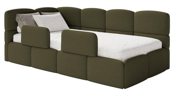 Jeugdbed incl matras Chloe links bouclé 90x200 met opbergruimte en rails | NADUVI Collection