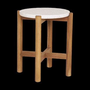 Teresa houten tuin bijzettafel naturel met terazzo blad - Ø 37 cm