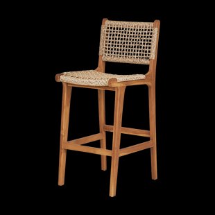 Elodie houten tuin barkruk met rotan zitting naturel - 60 cm