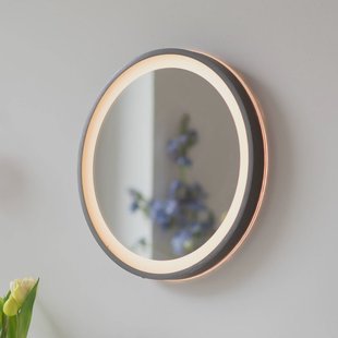 Paul Neuhaus LED-wandspiegel VIDRO, grijs, Ø 36 cm, powerbank, schakelaar