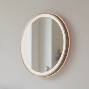 Paul Neuhaus LED-wandspiegel VIDRO, brons, Ø 46 cm, powerbank, schakelaar