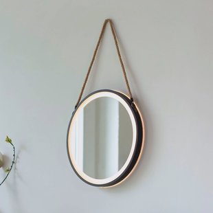 Paul Neuhaus LED-wandspiegel VIDRO, zwart, Ø 40 cm, powerbank, hangend