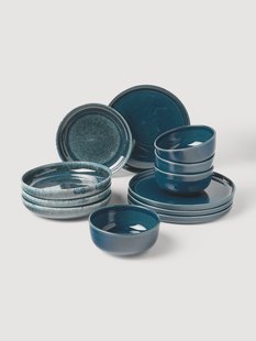 Handgemaakte serviesset Ethel met reactief glazuur, 4 personen (12-delig)