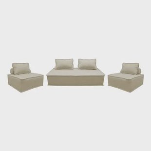 sweeek - Set van 2 fauteuils met 2-zitsbank in stof, met kussen