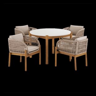 Teresa houten tuinset beige 5delig - vier stoelen en een eettafel - met zitkussens