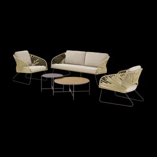 Mischa tuin loungeset naturel 5delig - tweezitsbank, twee fauteuils, twee salontafels - met zitkussens