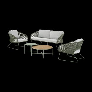 Mischa tuin loungeset groen 5delig - tweezitsbank, twee fauteuils, twee salontafels - met zitkussens