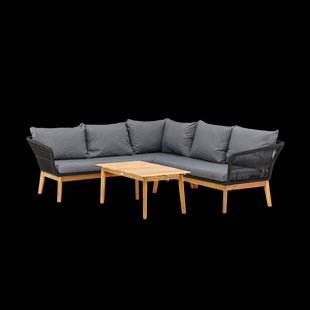 Pam tuin loungeset grijs - hoekbank en salontafel - met zitkussens