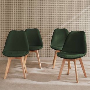 sweeek - Scandinavische boucléstoel met houten poten (set van 4)