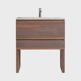 Tikamoon - Badkamermeubel van massief walnoothout en terrazzo Pink 80