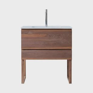 Tikamoon - Badkamermeubel van massief walnoothout en keramiek 80 cm