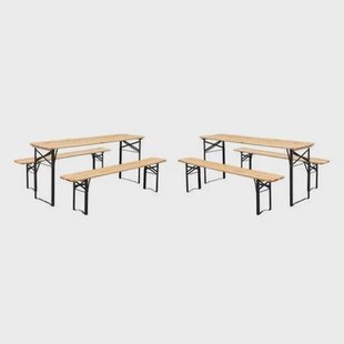 sweeek - Vouwbare tafel van dennenhout met 2 banken (set van 2)