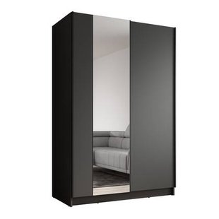 Meubella - Kledingkast Salta - Zwart - 120 cm - Met spiegel