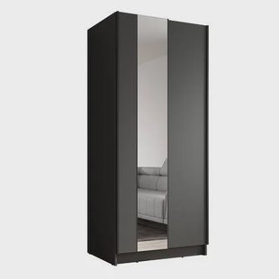 Meubella - Kledingkast Salta - Zwart - 80 cm - Met spiegel