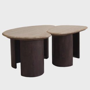 Giga Meubel - Salontafel Travertin Mangohout - 87x46x36cm - Set Van 2 - Suki