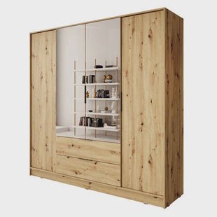 Meubella - Kledingkast Kaelum - Eiken - 206 cm - Met spiegel