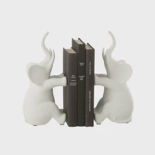 J-Line boekensteun Olifant Zittend - polyresin - wit - set v