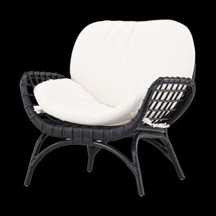 Brenda rotan tuin loungestoel zwart - met witte zitkussens